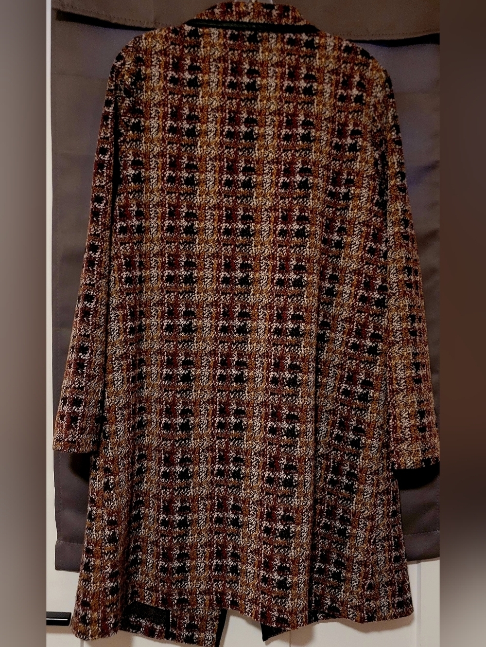 MellowDay Women's Long Tweed Style Jacket With Faux Leather Lining Sz XL - Picture 8 of 12